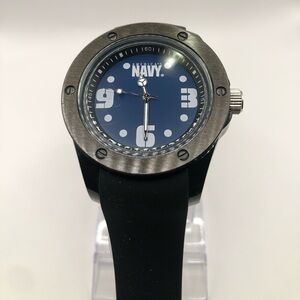 America’s Navy Men's Watch Black Band Navy Blue Face New Battery Clean